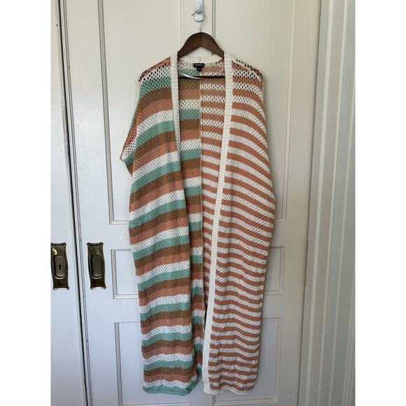 Torrid Striped Open Knit Duster Sweater Vest Womens Size 3XL/4XL White Tan Boho - Picture 2 of 10
